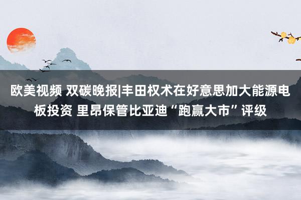 欧美视频 双碳晚报|丰田权术在好意思加大能源电板投资 里昂保管比亚迪“跑赢大市”评级